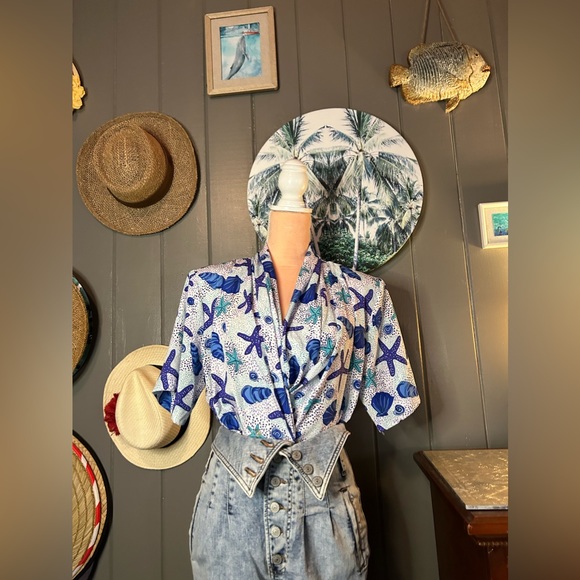 90’s Anna Kriste Beachy Shell Shirt XL - Picture 2 of 14